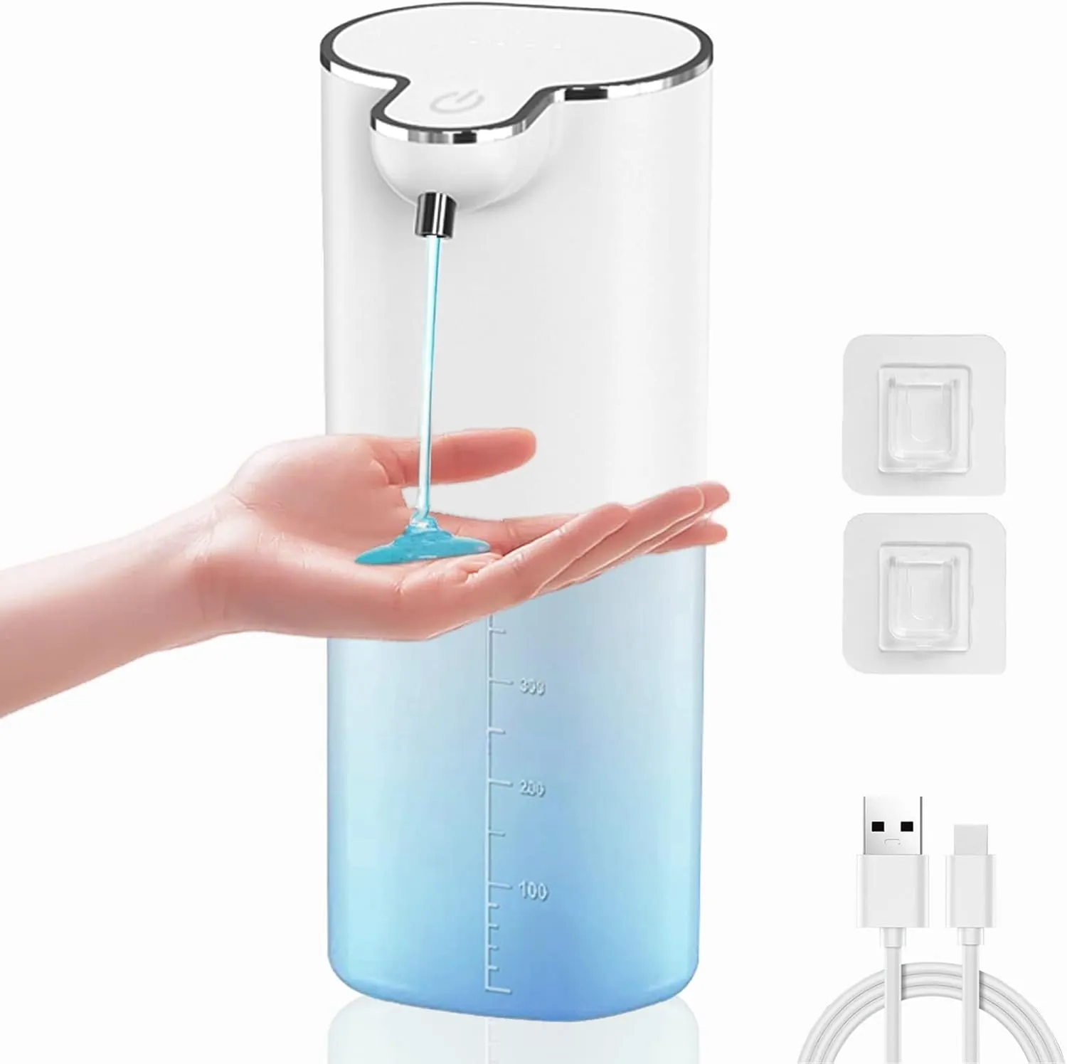 Josnown Automatic Liquid Soap Dispenser, 13.5oz/400ML Wall Mount Soap Dispenser, USB Rechargeable, Waterproof Pump for Bathroom, Kitchen