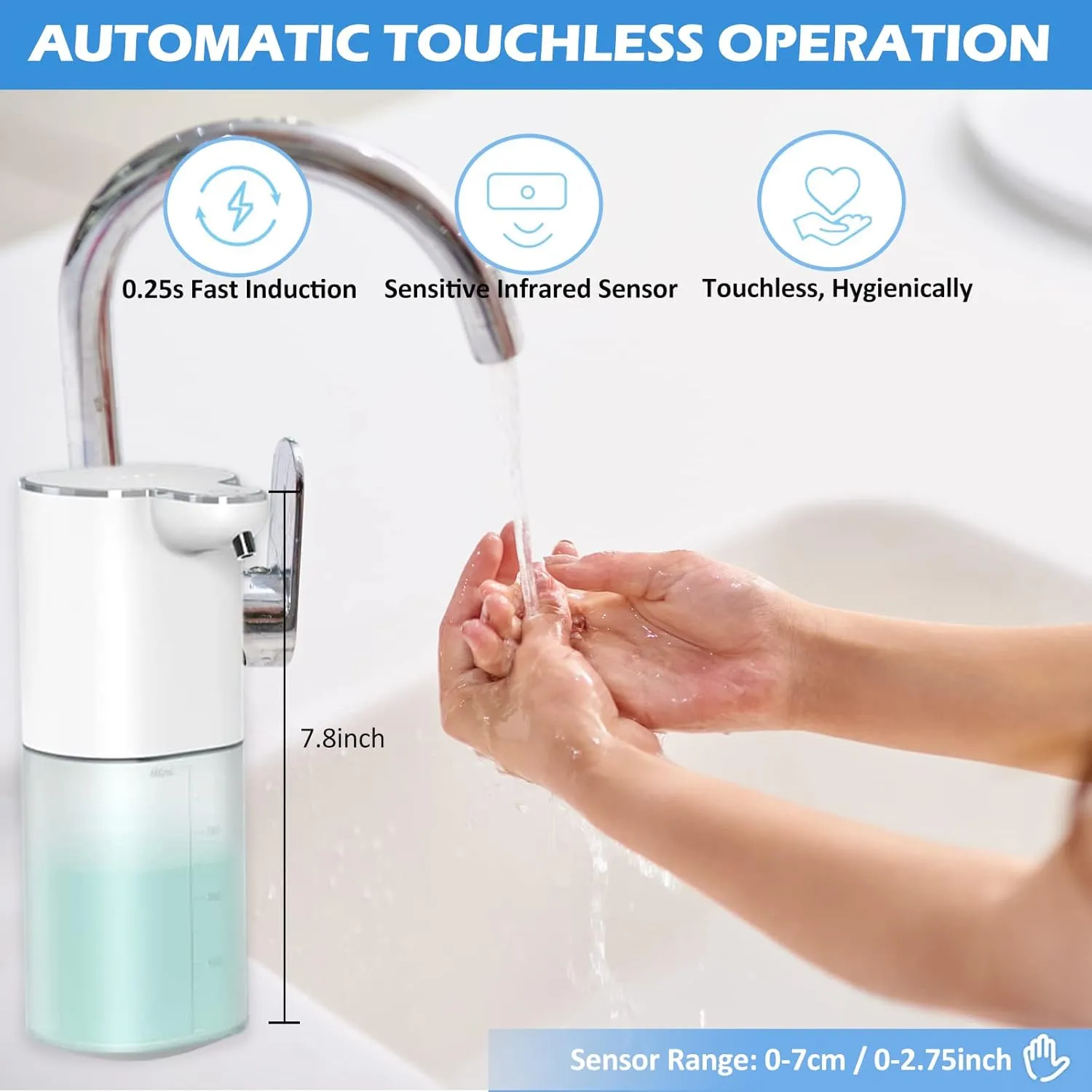 Josnown Automatic Liquid Soap Dispenser, 13.5oz/400ML Wall Mount Soap Dispenser, USB Rechargeable, Waterproof Pump for Bathroom, Kitchen
