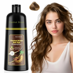 JUANCHI Hair dye shampoo,Organic Natural Hair Dye Shampoo 3 in 1 for Gray Hair,16.9 Fl Oz,Black for Women Men,Easy to Use, Long-Lasting,Paraben Free(Chestnut Brown)
