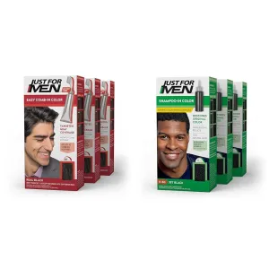 Just For Men Easy Comb-In Color Mens Hair Dye & Shampoo-In Color (Formerly Original Formula), Mens Hair Color with Keratin and Vitamin E for Stronger Hair - Jet Black, H-60, Pack of 3
