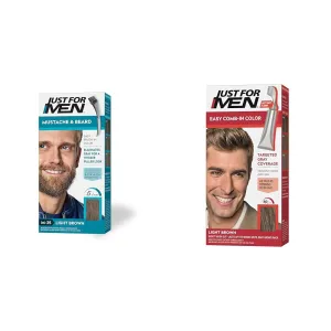 Just For Men Mustache & Beard, Beard Dye for Men with Brush Included for Easy Application & Easy Comb-In Color Mens Hair Dye, Easy No Mix Application with Comb Applicator