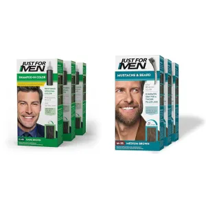 Just For Men Shampoo-In Color (Formerly Original Formula) & Mustache & Beard, Beard Dye for Men with Brush Included for Easy Application