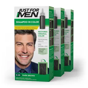 Just For Men Shampoo-In Color (Formerly Original Formula), Mens Hair Color with Keratin and Vitamin E for Stronger Hair - Dark Brown, H-45, Pack of 3