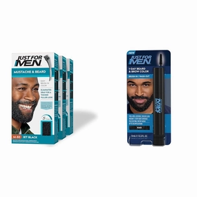 Just For Men Mustache & Beard, Jet Black, M-60, Pack of 3   1-Day Beard & Brow Color, Temporary Color for Eyebrows, Fuller, Well-Defined Look, Up to 30 Applications, Black