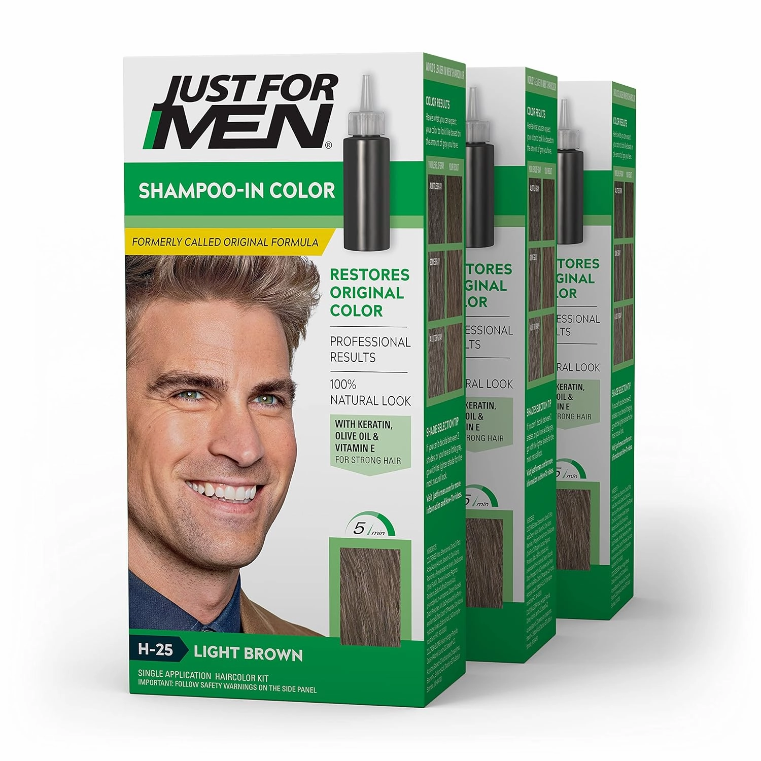 Just For Men Shampoo-In Color Hair Dye Bundle - Light Brown H-25 and Dark Blond/Lightest Brown H-15, Packs of 3