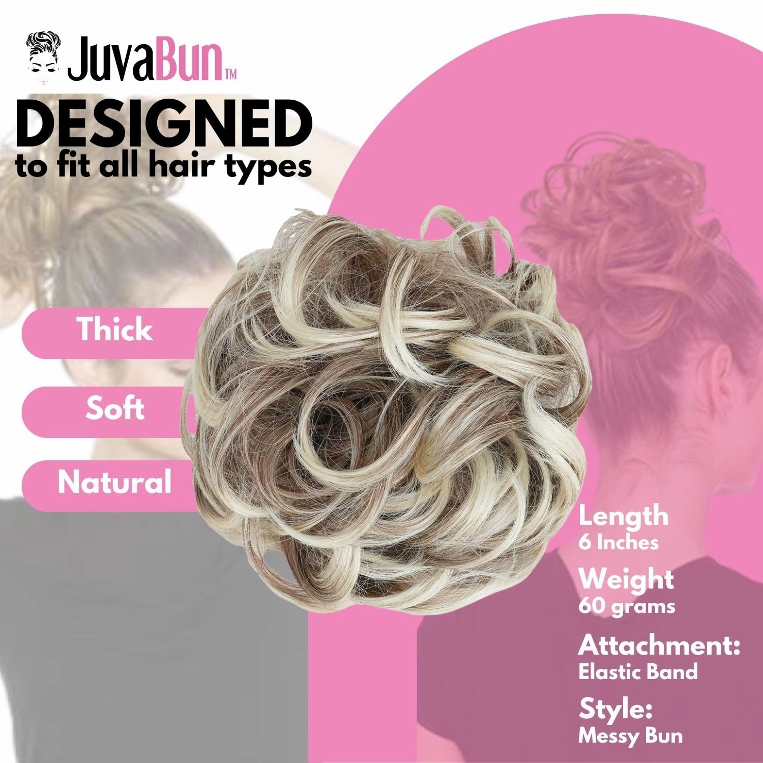 Juvabun Beach Blonde Messy Bun Hair Piece, Synthetic Foam, Women's Wig, 6 inch