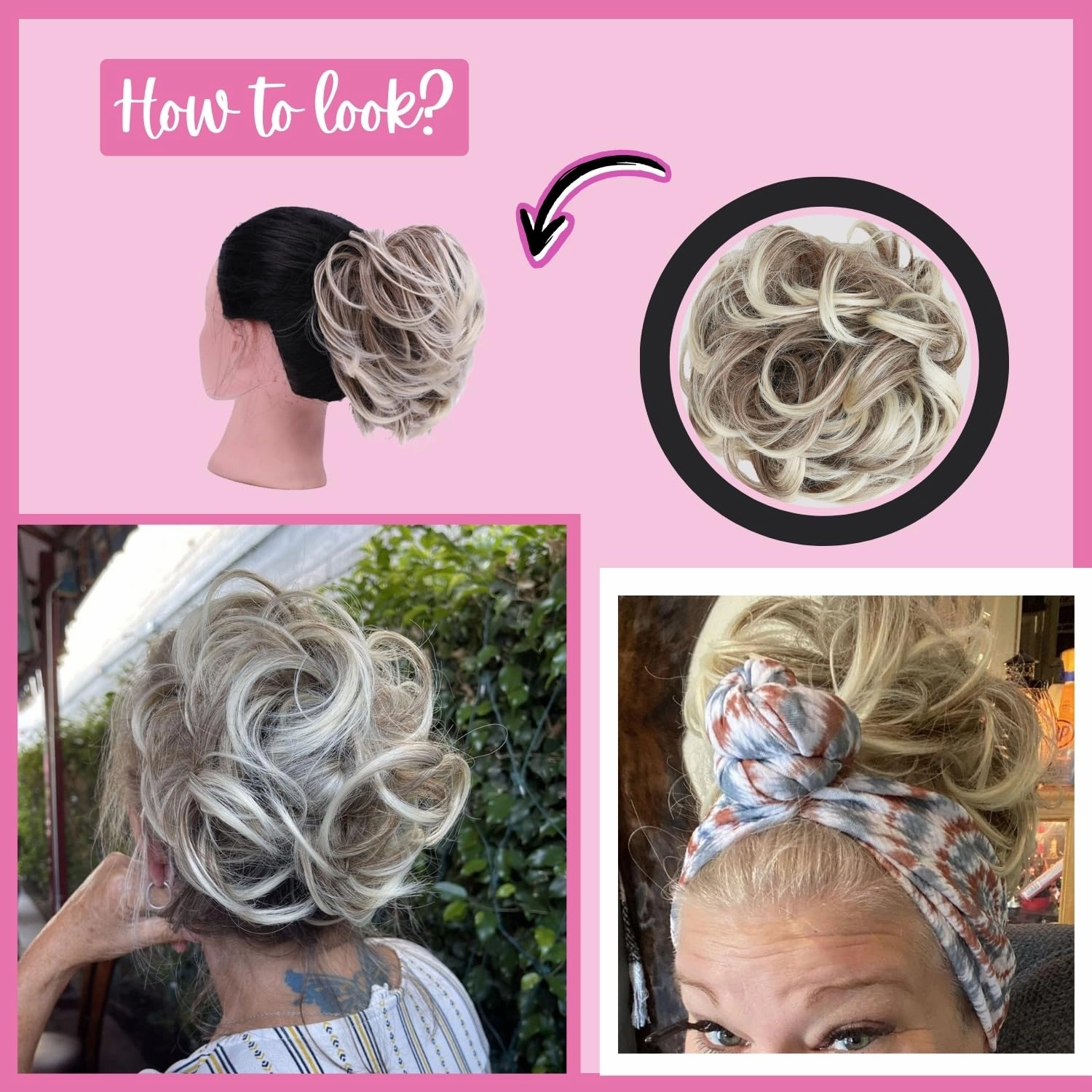 Juvabun Beach Blonde Messy Bun Hair Piece, Synthetic Foam, Women's Wig, 6 inch