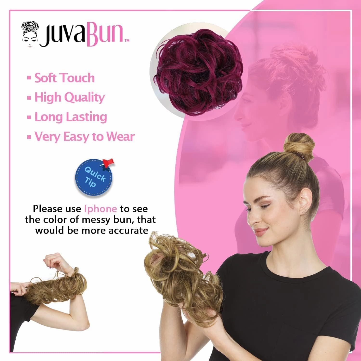 Juvabun Messy Bun Hair Piece - Burg | Hair Pieces for Women & Men| Messy Bun Hair Piece Synthetic Hair Buns | Everyday Wear| Washable & Realistic| Human Hair Scrunchies Messy Bun