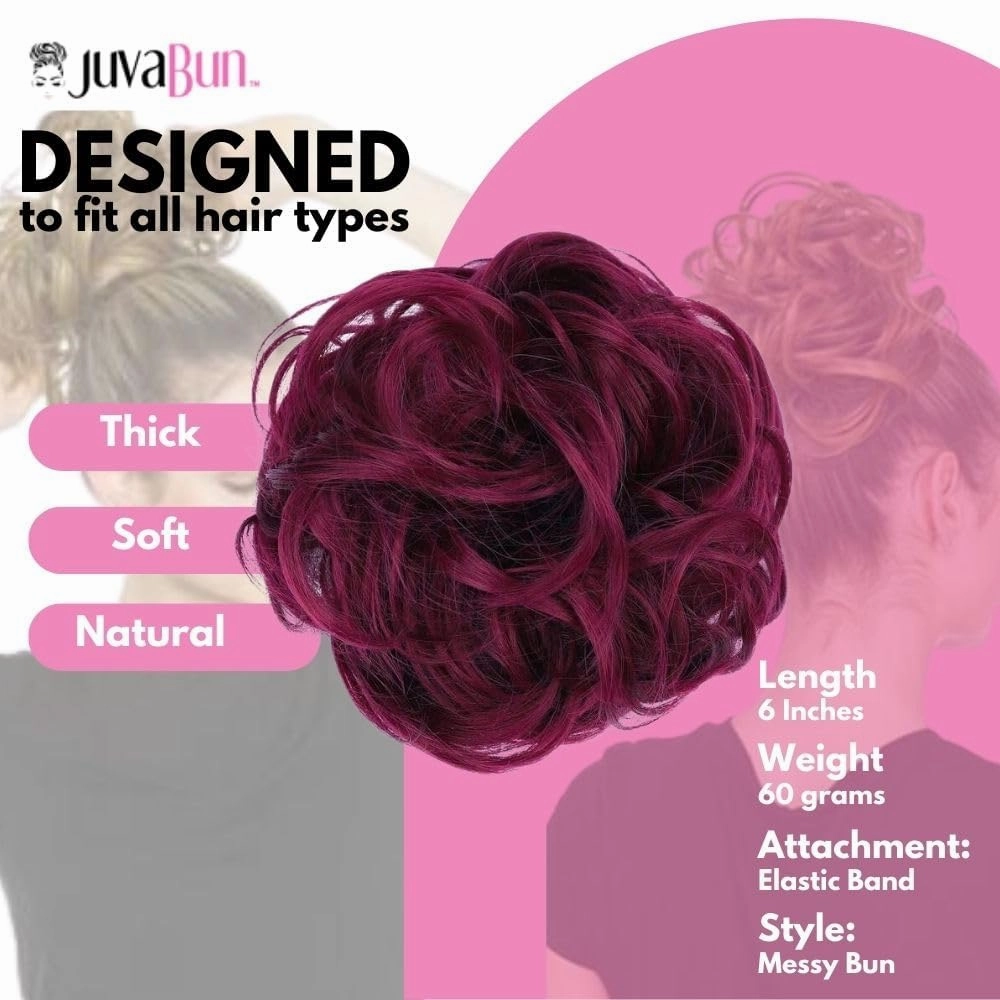 Juvabun Messy Bun Hair Piece - Burg | Hair Pieces for Women & Men| Messy Bun Hair Piece Synthetic Hair Buns | Everyday Wear| Washable & Realistic| Human Hair Scrunchies Messy Bun
