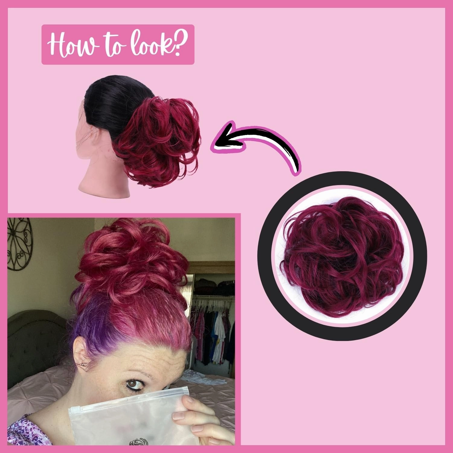 Juvabun Messy Bun Hair Piece - Burg | Hair Pieces for Women & Men| Messy Bun Hair Piece Synthetic Hair Buns | Everyday Wear| Washable & Realistic| Human Hair Scrunchies Messy Bun