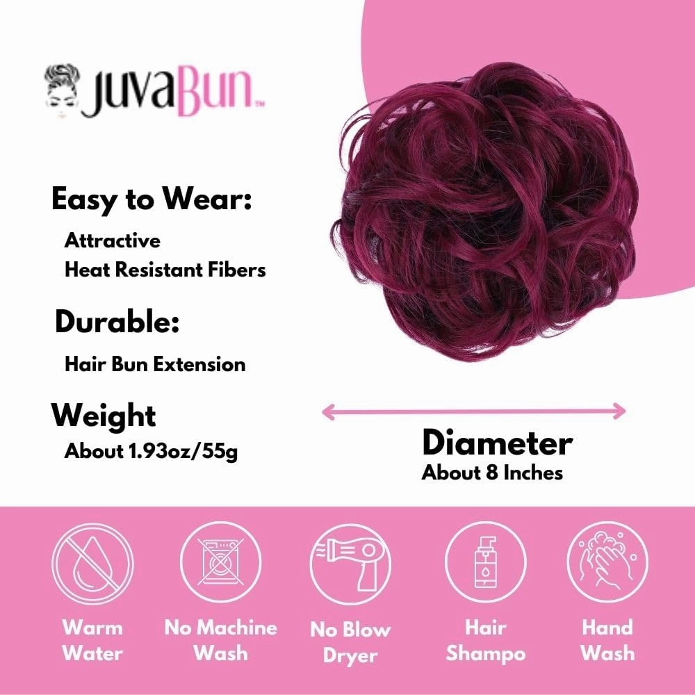 Juvabun Messy Bun Hair Piece - Burg | Hair Pieces for Women & Men| Messy Bun Hair Piece Synthetic Hair Buns | Everyday Wear| Washable & Realistic| Human Hair Scrunchies Messy Bun
