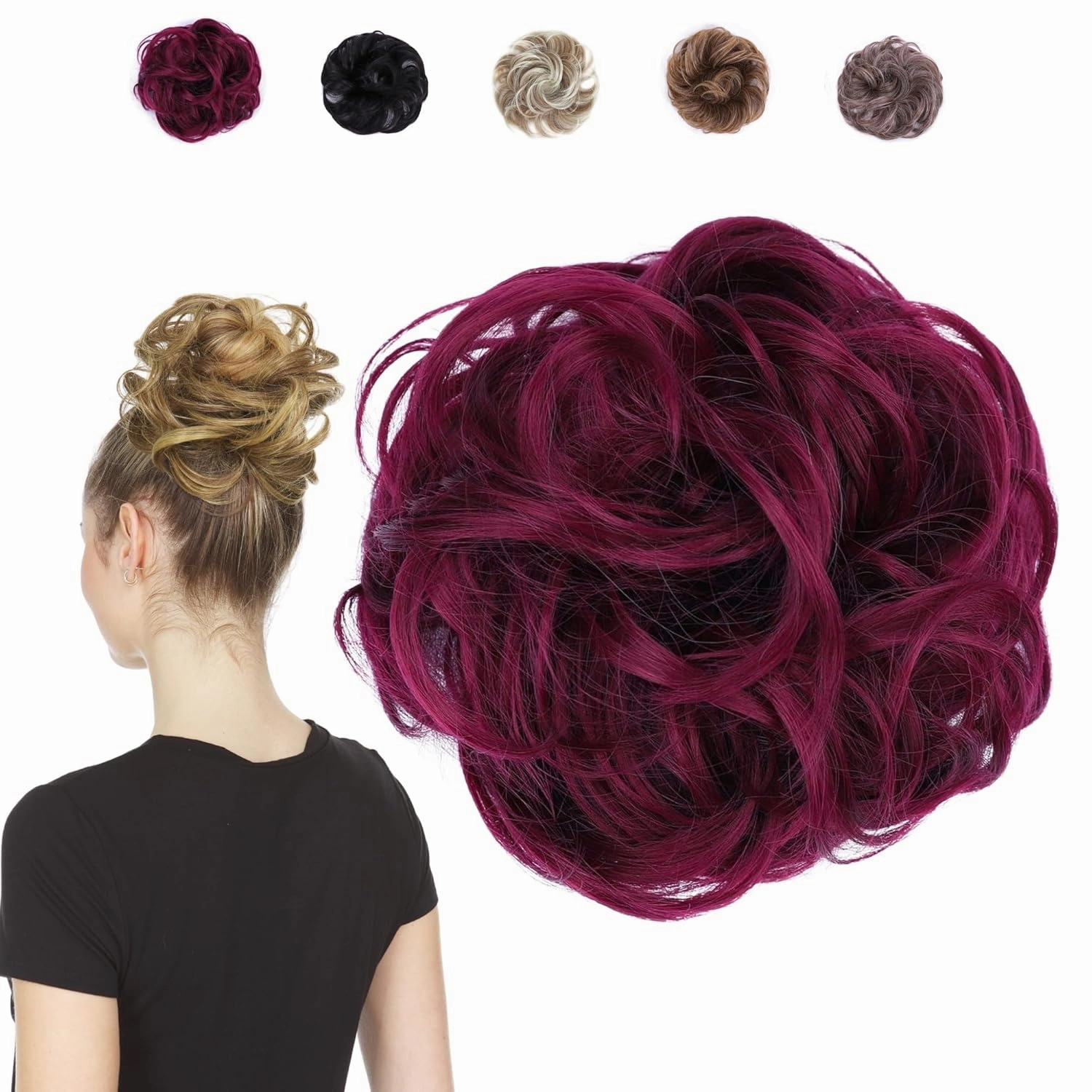 Juvabun Messy Bun Hair Piece - Burg | Hair Pieces for Women & Men| Messy Bun Hair Piece Synthetic Hair Buns | Everyday Wear| Washable & Realistic| Human Hair Scrunchies Messy Bun