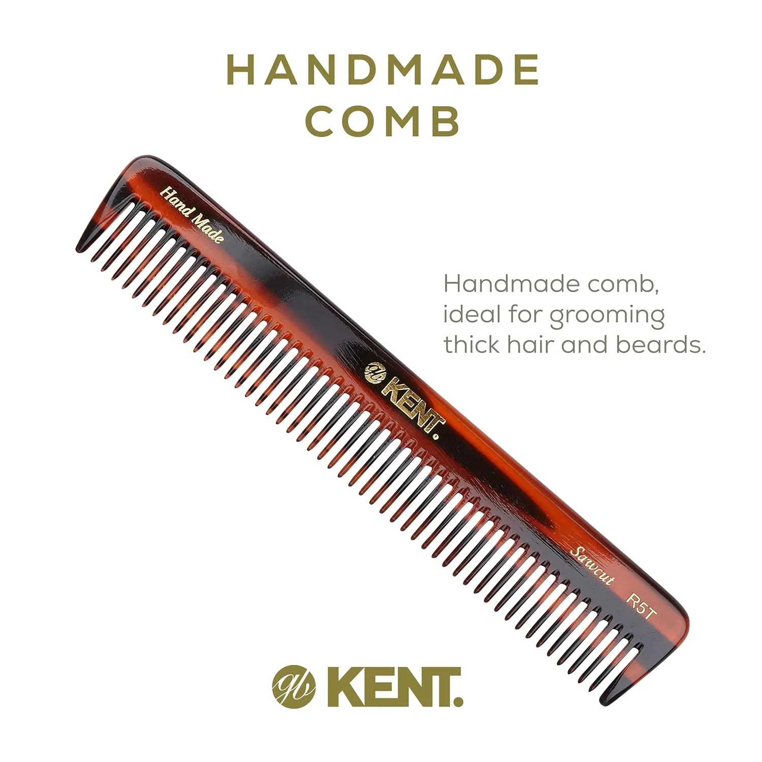 KENT Saw-Cut Hair Comb, All Coarse Hair Detangling Comb, Wide Teeth Dressing Table Comb for Thick Curly Wavy Hair, Handmade in England, 2 Pack