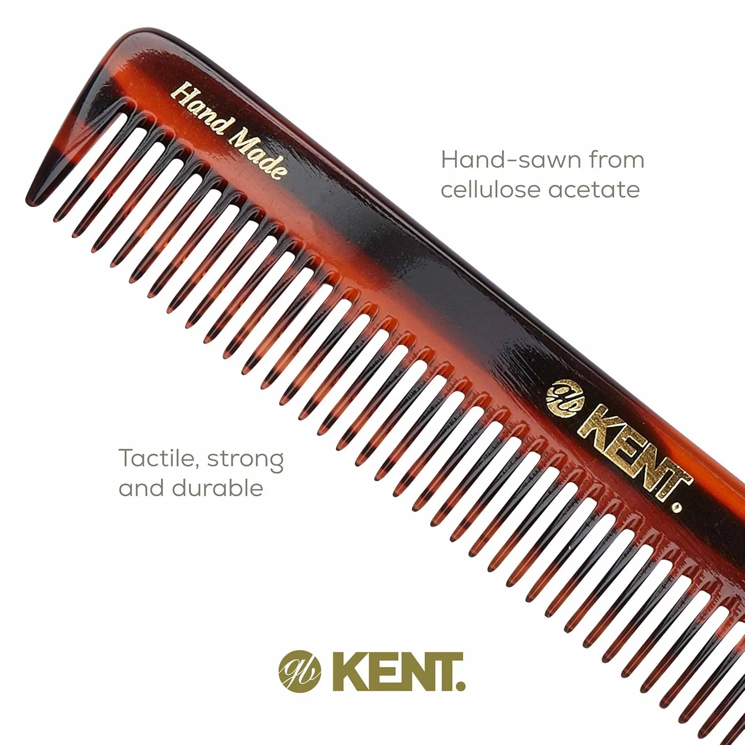 KENT Saw-Cut Hair Comb, All Coarse Hair Detangling Comb, Wide Teeth Dressing Table Comb for Thick Curly Wavy Hair, Handmade in England, 2 Pack