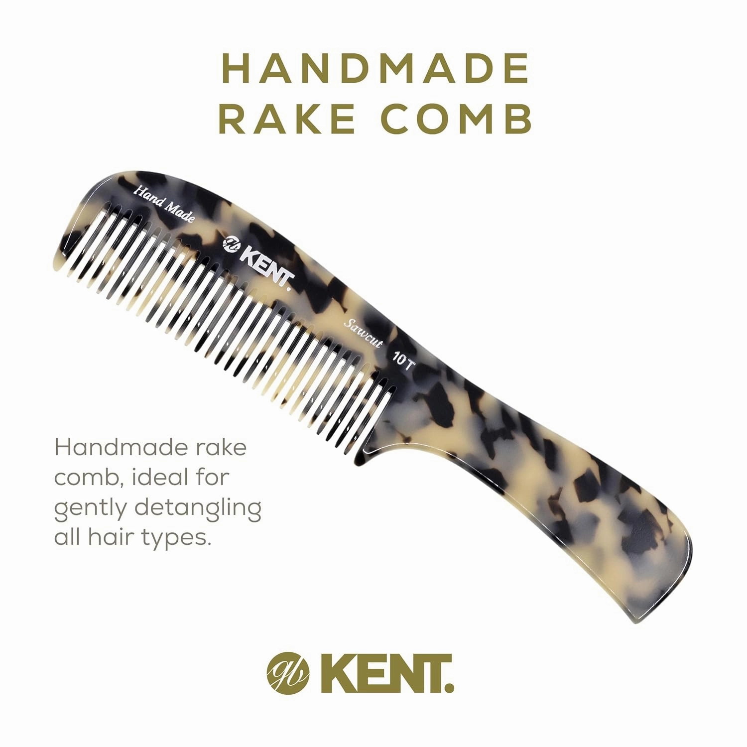 Kent 10T TW Large Detangler Comb, Handmade Wide Tooth Comb for Curly Thick Hair, Detangling Combs For Wet and Dry Hair, Saw-Cut and Hand Polished Made in England