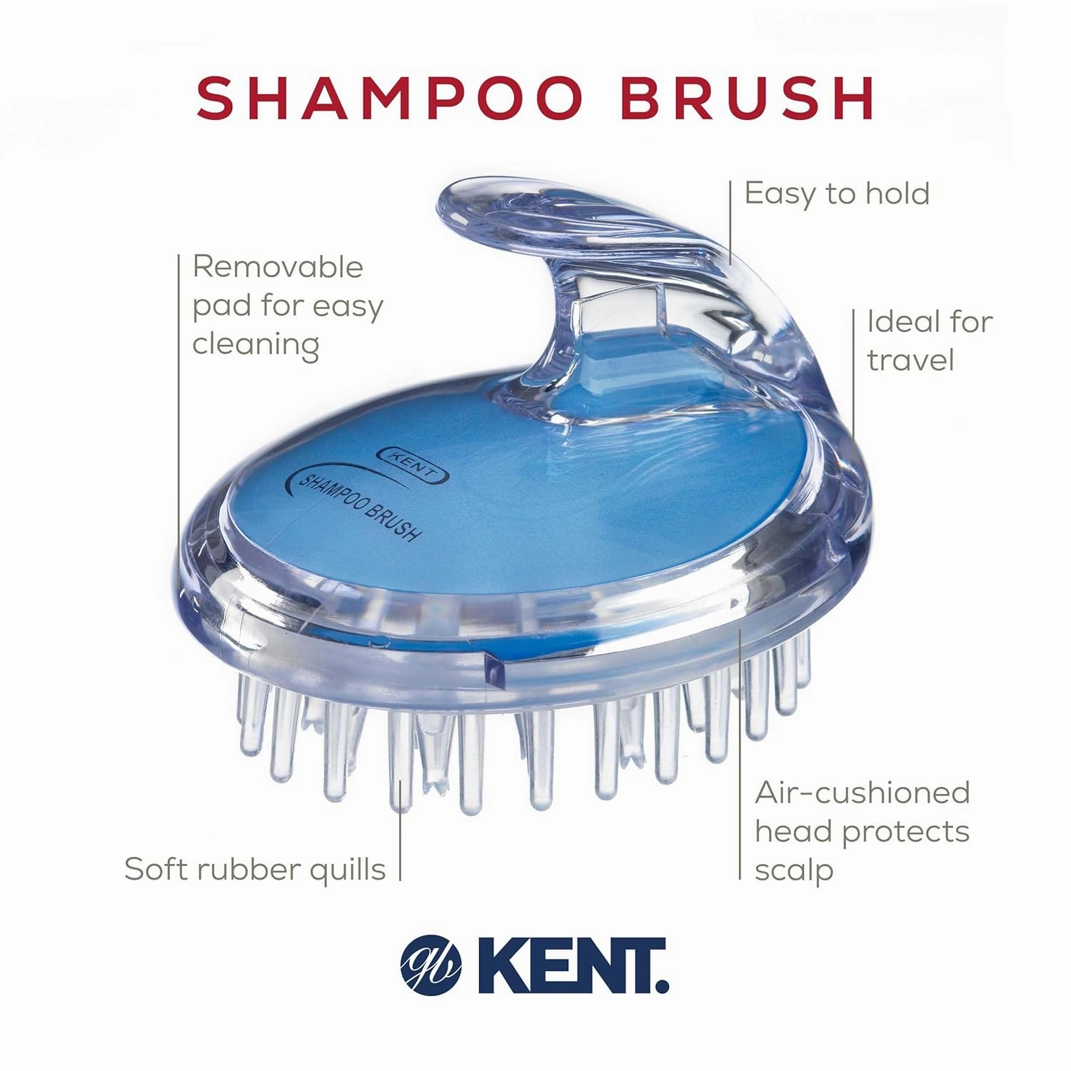 Kent SH1 BLU Scalp Scrubber - Hair Brush & Scalp Exfoliator with 42 Soft Rubber Bristles for Shower Massage & Hair Growth