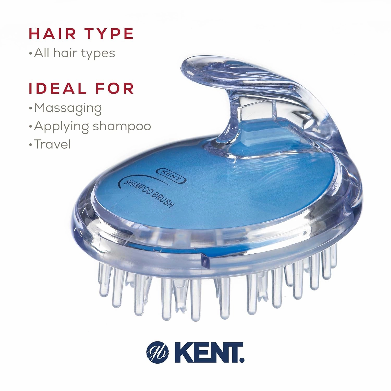 Kent SH1 BLU Scalp Scrubber - Hair Brush & Scalp Exfoliator with 42 Soft Rubber Bristles for Shower Massage & Hair Growth