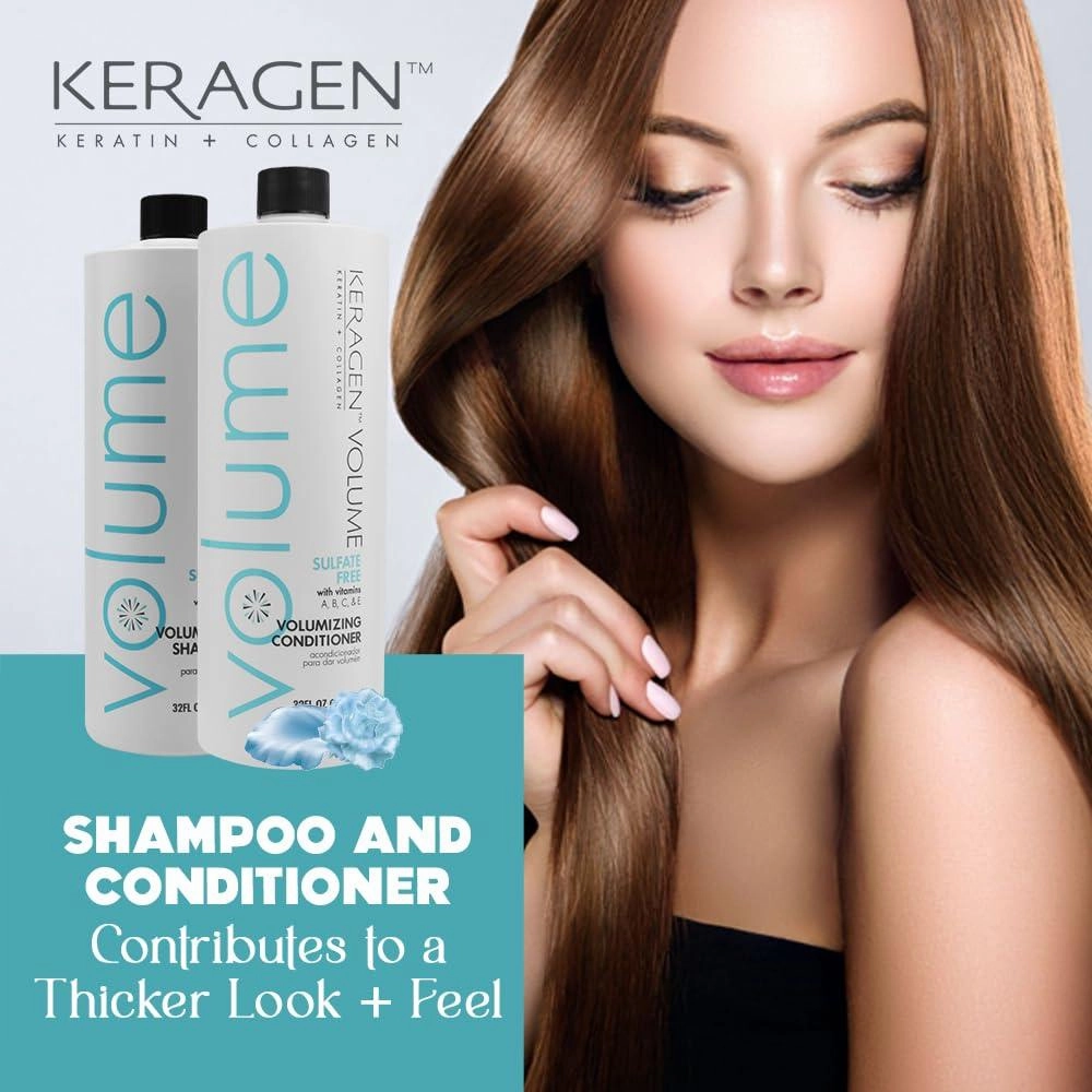 KERAGEN - Volumizing Shampoo & Conditioner for Fine Hair - Boosts Volume & Nourishes
