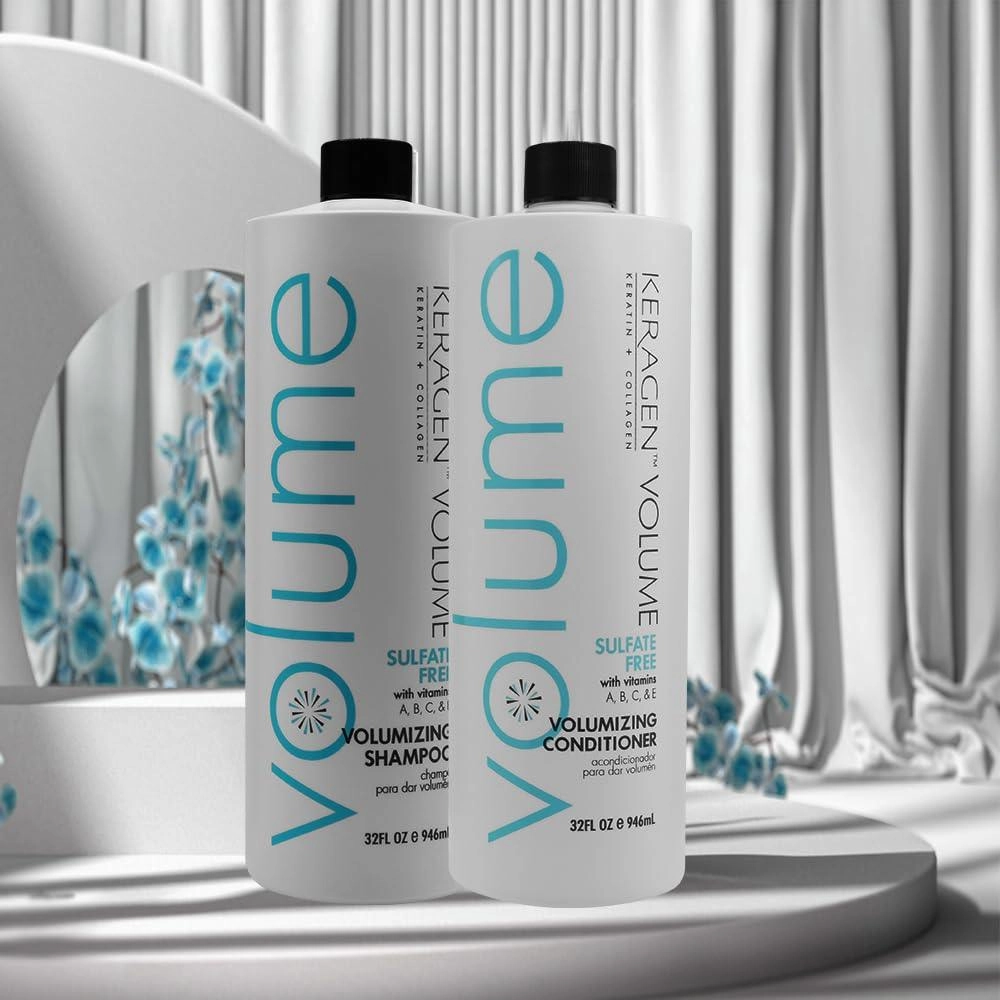 KERAGEN - Volumizing Shampoo & Conditioner for Fine Hair - Boosts Volume & Nourishes
