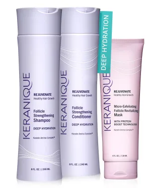 Keranique 60 Day Hair & Scalp Mask Kit - Deep Hydration | Shampoo, Conditioner and Follicle Revitalizing Mask | Keratin Amino Complex | Free of Sulfates, Dyes, and Parabens