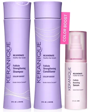Keranique Color Treated Shampoo and Conditioner Set with Follicle Booster Hair Serum - Keratin Enriched Color Boost Set w/Shampoo, Conditioner & Thickening Spray for Women w/Fine, Thin, Colored Hair