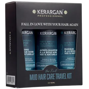 Kerargan - Dead Sea Black Mud Revitalizing Travel Kit for Oily Hair and Irritated Scalp - Shampoo, Conditioner, Mask - Purifies & Revitalizes - Sulfate-Free, GMO-Free - 3x3.4 Fl oz