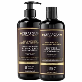 Kerargan - Anti-Hair Loss Shampoo & Conditioner Duo with Castor Oil for Dry, Brittle, Lifeless Hair - Promotes Growth - Sulfate-Free, Silicone-Free, GMO-Free - 2x16.9 Fl oz