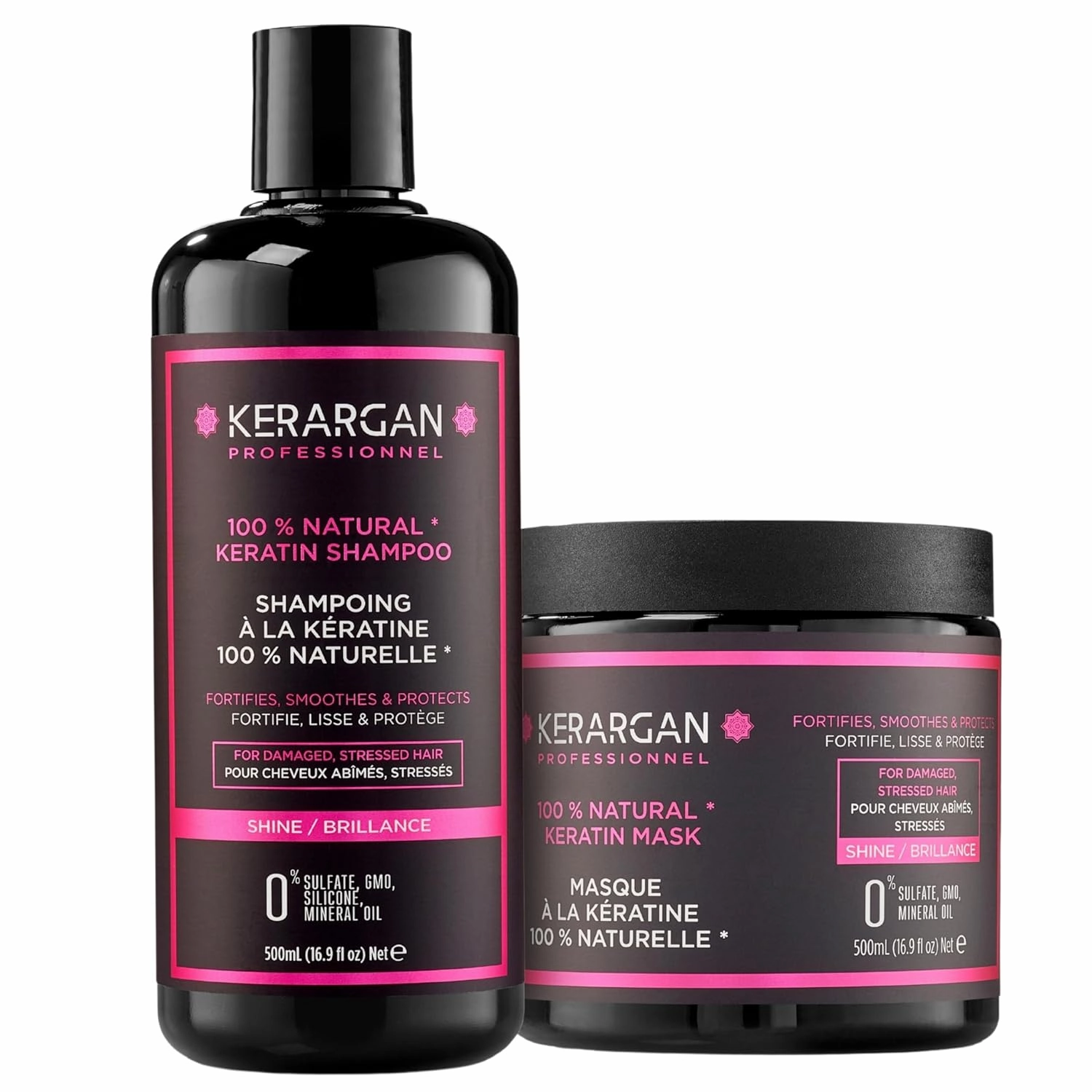 Kerargan - Ultra Repairing Keratin Shampoo & Mask Duo for Damaged and Stressed Hair - Nourishes, Smoothens & Protects - Sulfate-Free, Non-GMO, Silicone-Free - 2x16.9 Fl oz