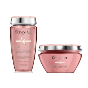 Kerastase Chroma Absolu Chroma Respect Shampoo Riche and Hair Mask Set | For Sensitized or Damaged Color-Treated Hair | Strengthens, Protects and Nourishes | Medium To Thick Hair | With Lactic Acid