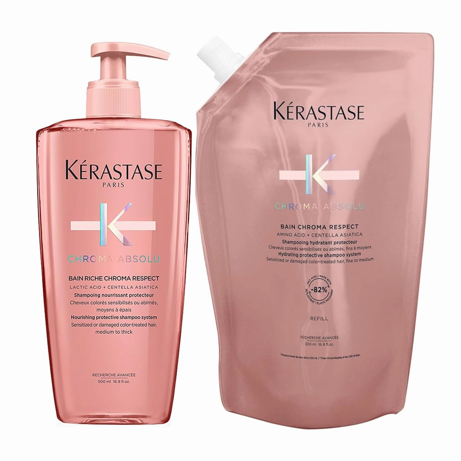 Kerastase Chroma Absolu Bain Riche Chroma Respect Shampoo and Refill - Nourishes & Protects Color, Seals Fiber Porosity, For Medium to Thick Hair, 16.9 Fl Oz