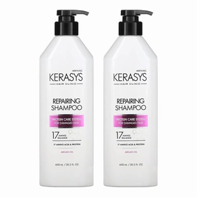 Kerasys Hair Clinic Protein Care System for Damaged Hair Argan Oil REPAIRING 20.2 fl oz / 600 ml (Shampoo 2-Pack)