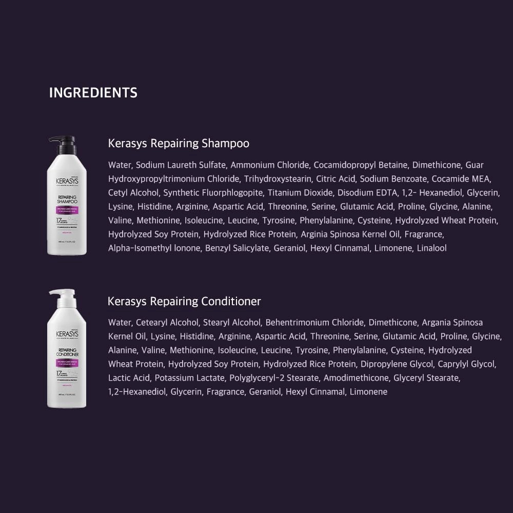 Kerasys Hair Clinic Protein Care System for Damaged Hair Argan Oil REPAIRING 20.2 fl oz / 600 ml (Shampoo 2-Pack)