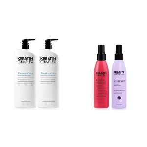 Keratin Complex - Timeless Color Fade Shampoo & Conditioner Duo - 33.8 fl oz Each & Keratin Obsessed 5 fl oz   KCSMOOTH Leave-In Lotion 5 fl oz