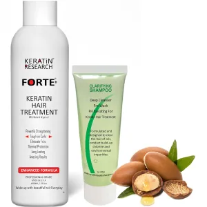 Keratin Forte Brazilian Blowout Treatment with Clarifying Shampoo - Extra Strength 120ml Formula for Curly Hair with Moroccan Argan Oil by Keratin Research