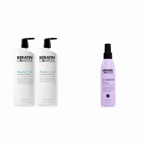 Keratin Complex - Timeless Color Fade Shampoo & Conditioner Duo - 33.8 fl oz Each & KCSMOOTH Restorative Leave-in Lotion Blow Dry Aid - 5 fl oz