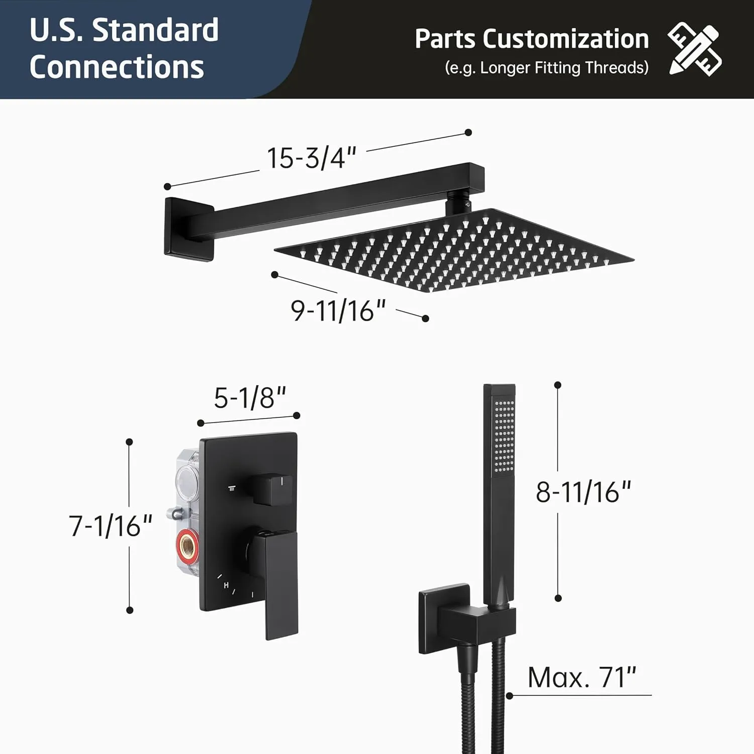 KES Shower Faucet Set, 10 Inches Rain Shower Head with Handheld Spray, Shower System Pressure Balance Wall Mounted (cUPC Certified Shower Valve Included), Matte Black, XB6230F18-BK