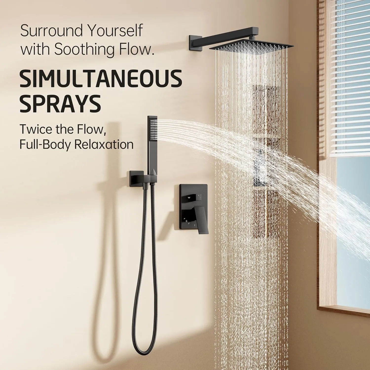 KES Shower Faucet Set, 10 Inches Rain Shower Head with Handheld Spray, Shower System Pressure Balance Wall Mounted (cUPC Certified Shower Valve Included), Matte Black, XB6230F18-BK