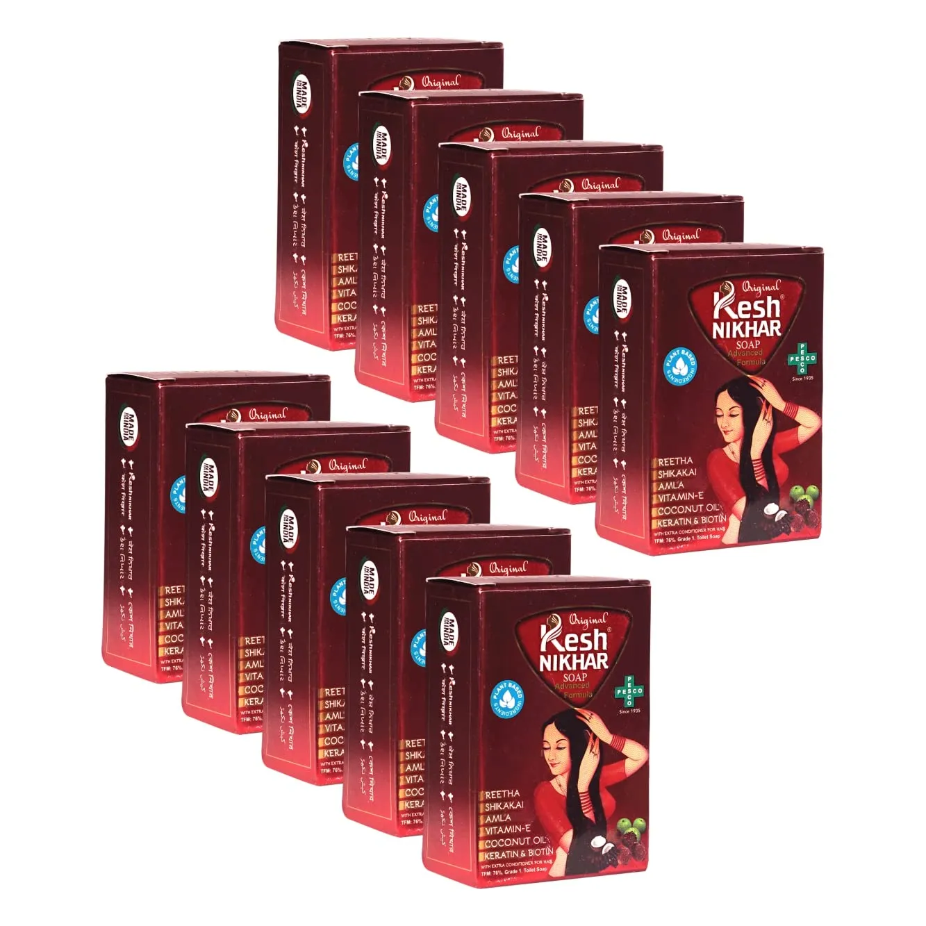 Kesh Nikhar Advanced Formula Soap Solid Shampoo Bar Natural Hair Care & Cleansing Soap - Amla, Reetha, Shikakai For Dandruff, with Coconut Oil Dry Hair & Scalp Size 100gm Each (PACK OF 10)