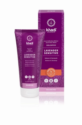 KHADI LAVENDER SENSITIVE Ayurvedic shampoo, 100% natural, silicone & sulfate-free, Lavender & Aloe Vera for sensitive or irritated scalp & fine hair, gentle vegan hair care, organic beauty 6.7oz