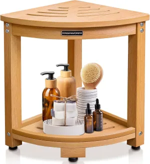 KingPavonini Corner Shower Bench Waterproof, HDPS Shower Stool for Inside Shower, Anti-Fracture Shower Seat with Storage Shelf, Rapid Assembly, Weight Capacity 400LBS