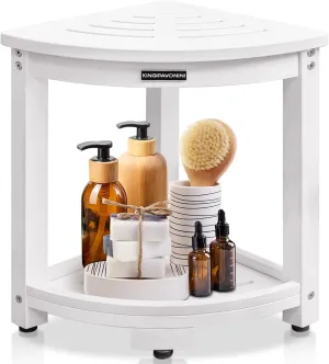 KingPavonini HDPS Corner Shower Stool for Inside Shower Waterproof, Anti-Fading Shower Bench for Shaving Legs, Anti-Fracture Shower Seat with Storage Shelf, Rapid Assembly, Load 400 Pounds