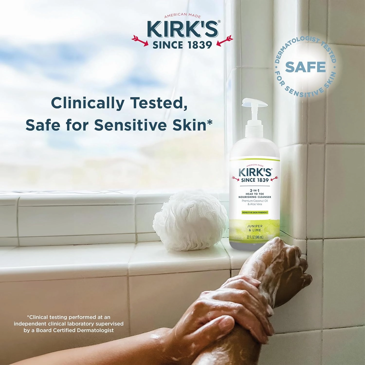 Kirk's 3-in-1 Head to Toe Nourishing Liquid Cleanser & Travel Size Bar Soap - for Men, Women & Children - Premium Coconut Oil and Aloe Vera- Non GMO & Vegan -Juniper & Lime - 32 Fl Oz. 2 pack