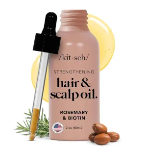 Kitsch Rosemary Oil for Hair Growth – Pre-Wash Hair Oil with Castor, Biotin, Jojoba – Hair Care, Adds Shine, Strengthens Roots, Scalp Treatment – Recyclable Bottle – USA Made, Lavender Scent, 60mL