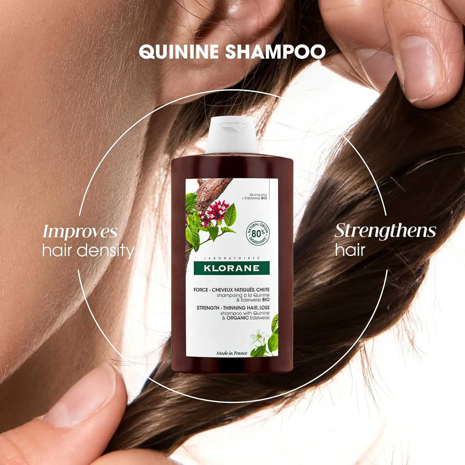 Klorane Strengthening Shampoo with Quinine and Edelweiss for Thinning Hair, Supports Thicker, Stronger, Healthier Hair, For Men and Women Paraben, Silicone and Sulfate Free, 13.5 Fl Oz