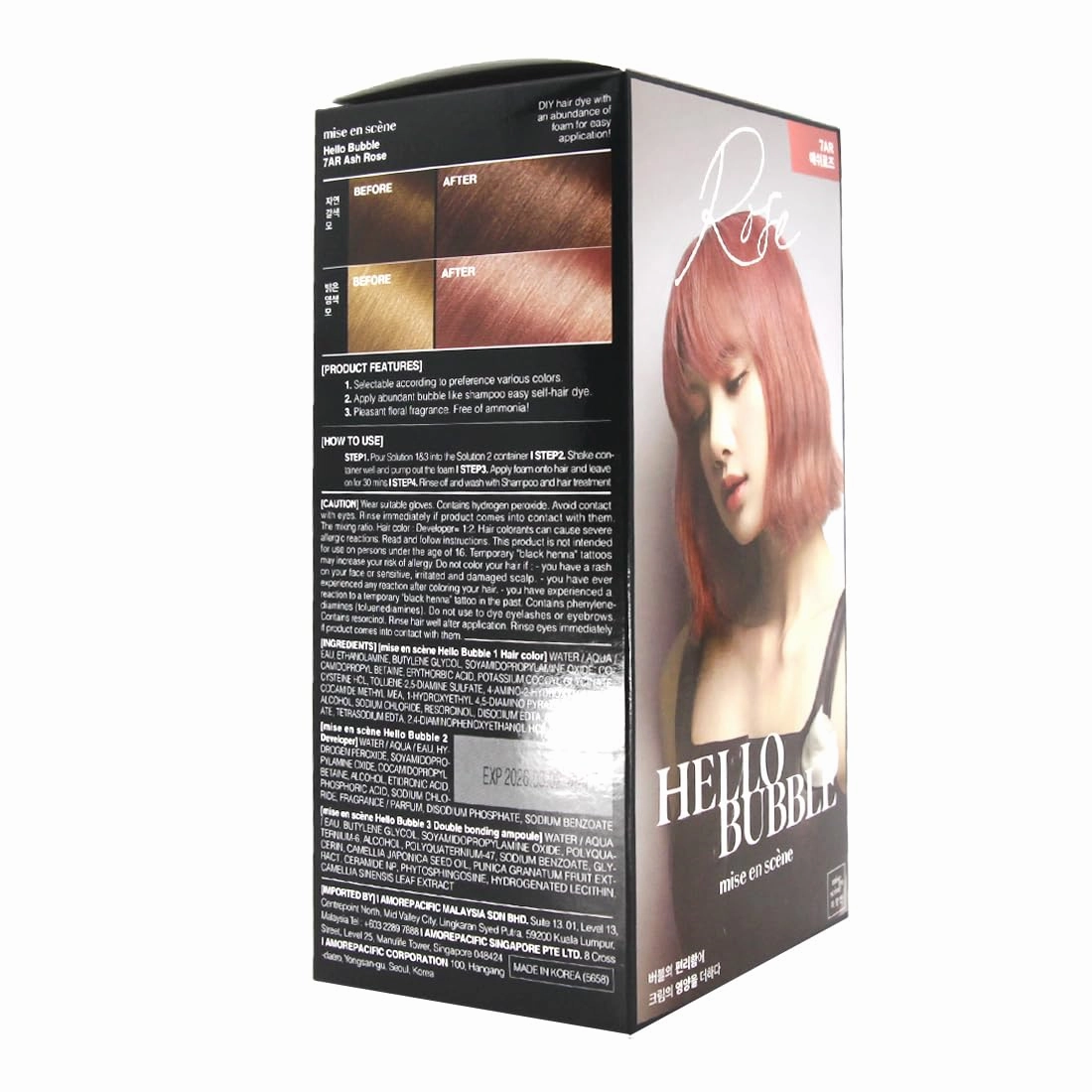 Korean Hello Bubble Easy At-Home Vivid Hair Coloring with Ampoule for Protection - Mise en scene (Ash Rose)