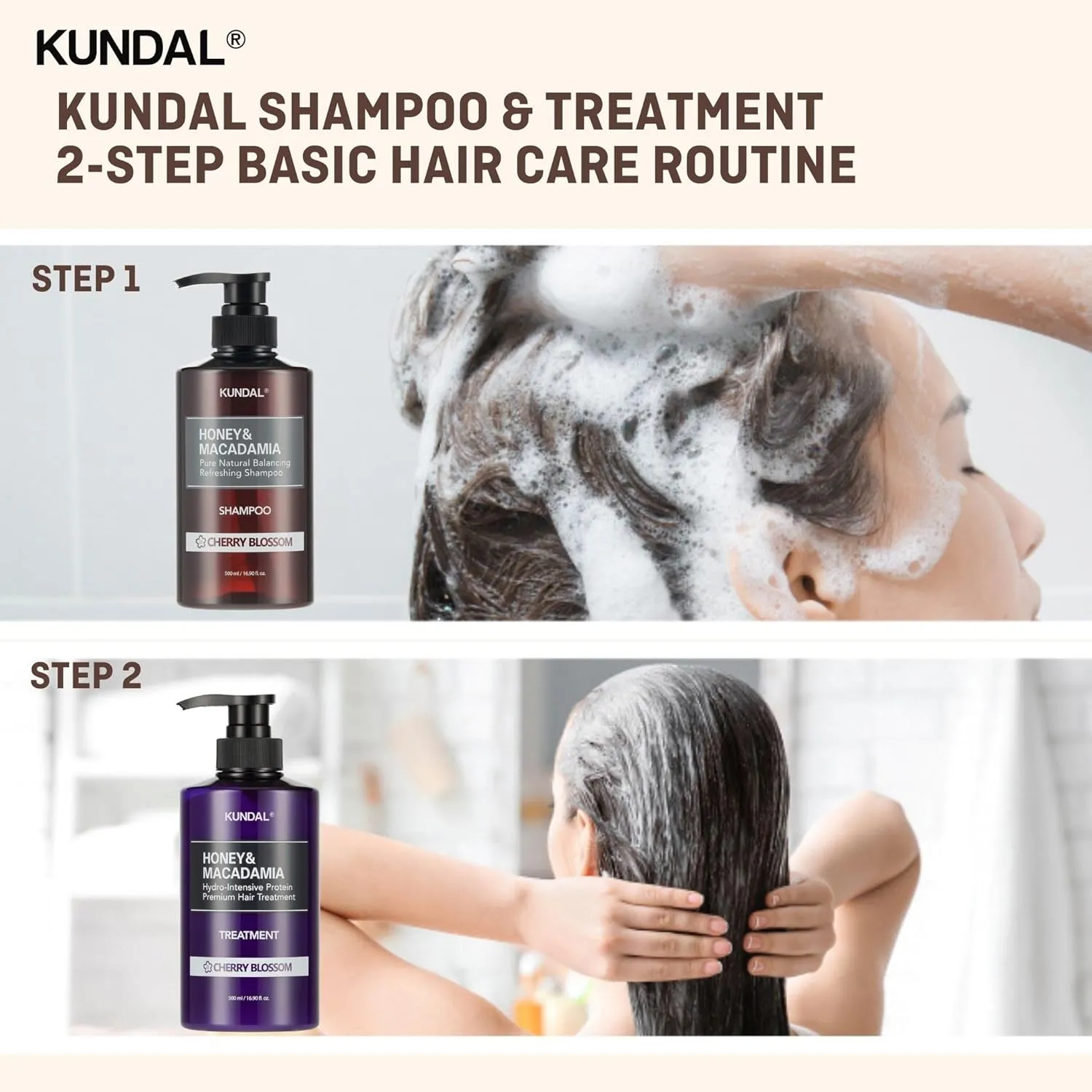 KUNDAL Natural Shampoo and Conditioner Set [Cherry Blossom] - Korean Hair Care, Long Lasting Fragrance, Moisturize, Nourish, Frizz Control, Argan & Macadamia Oil, Sulfate-Free 16.9fl oz (Pack of 2)