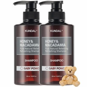 Kundal Honey & Macadamia Natural Shampoo, Korean Hair Care Shampoo Damage Repair Strengthen, with Honey, Argan Oil, Macadamia Oil, Free Paraben & Sulfate 16.9 fl oz (Pack of 2) (Baby Powder)