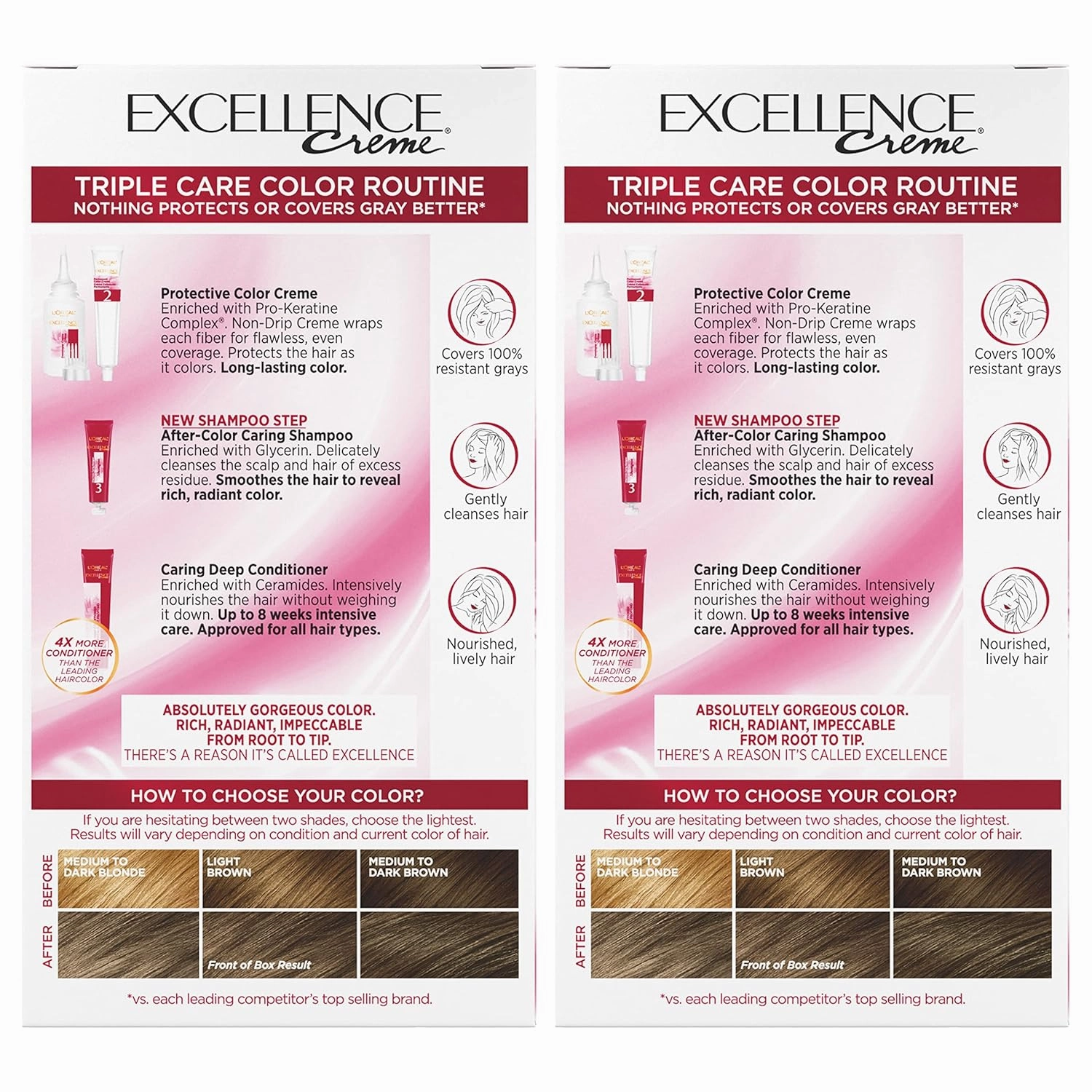 L'Oreal Paris Excellence Creme Permanent Hair Color, 6A Light Ash Brown, 100 percent Gray Coverage Hair Dye, Pack of 2
