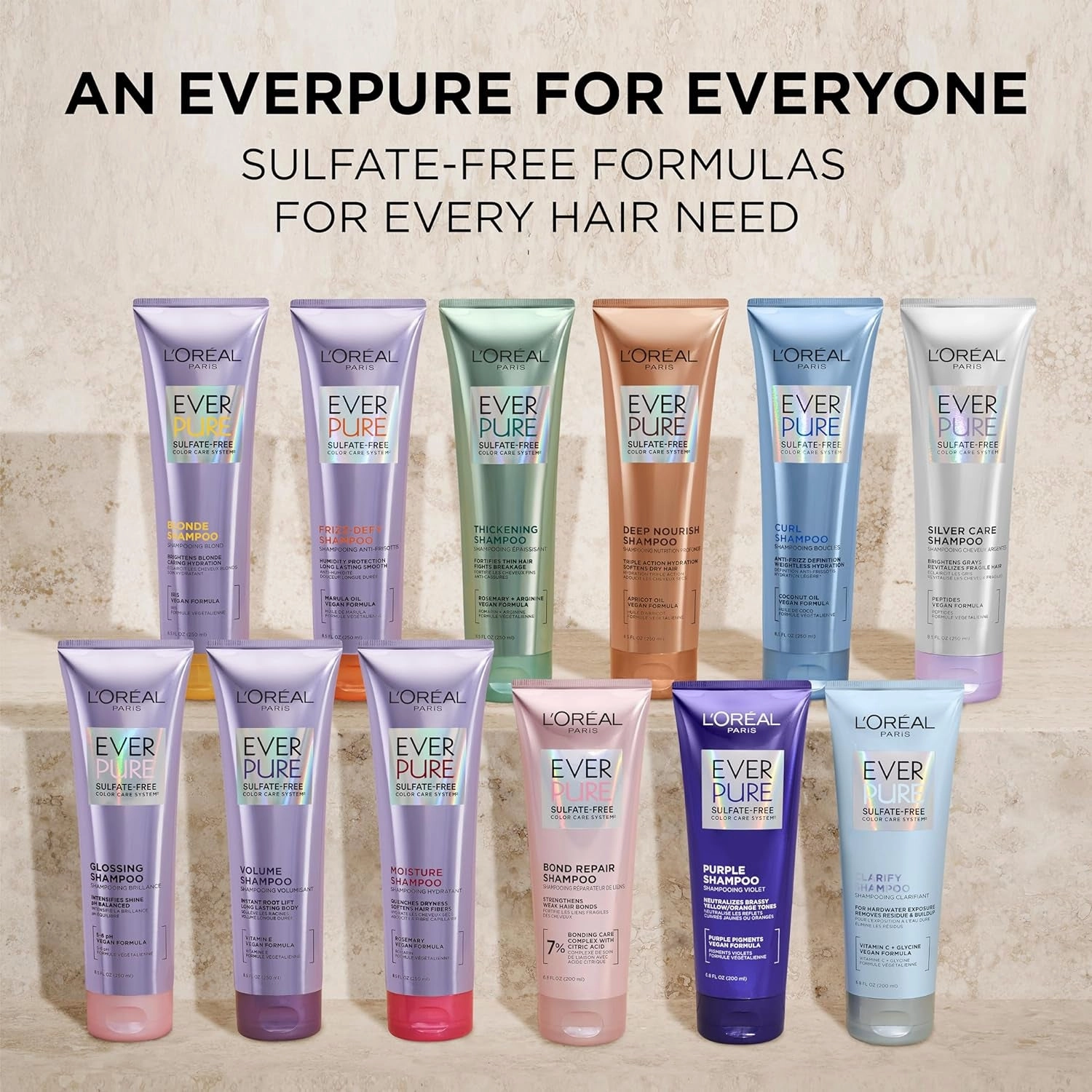 L’Oréal Paris Moisture Sulfate Free Shampoo and Conditioner Set, Hair Care for Color-Treated Hair with Rosemary Botanicals, Everpure, 1 Kit