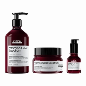 L'Oréal Professionnel Paris Vitamino Color Spectrum Shampoo, Mask & Glass Shine Serum Set - Maintains Day 1 Color Vibrancy, Strengthens & Smooths Hair, Provides Heat Protection Up to 450°F
